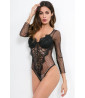 Long-sleeved voile and lace bodysuit