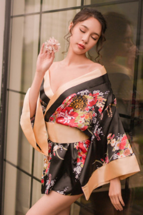 Black satin kimono