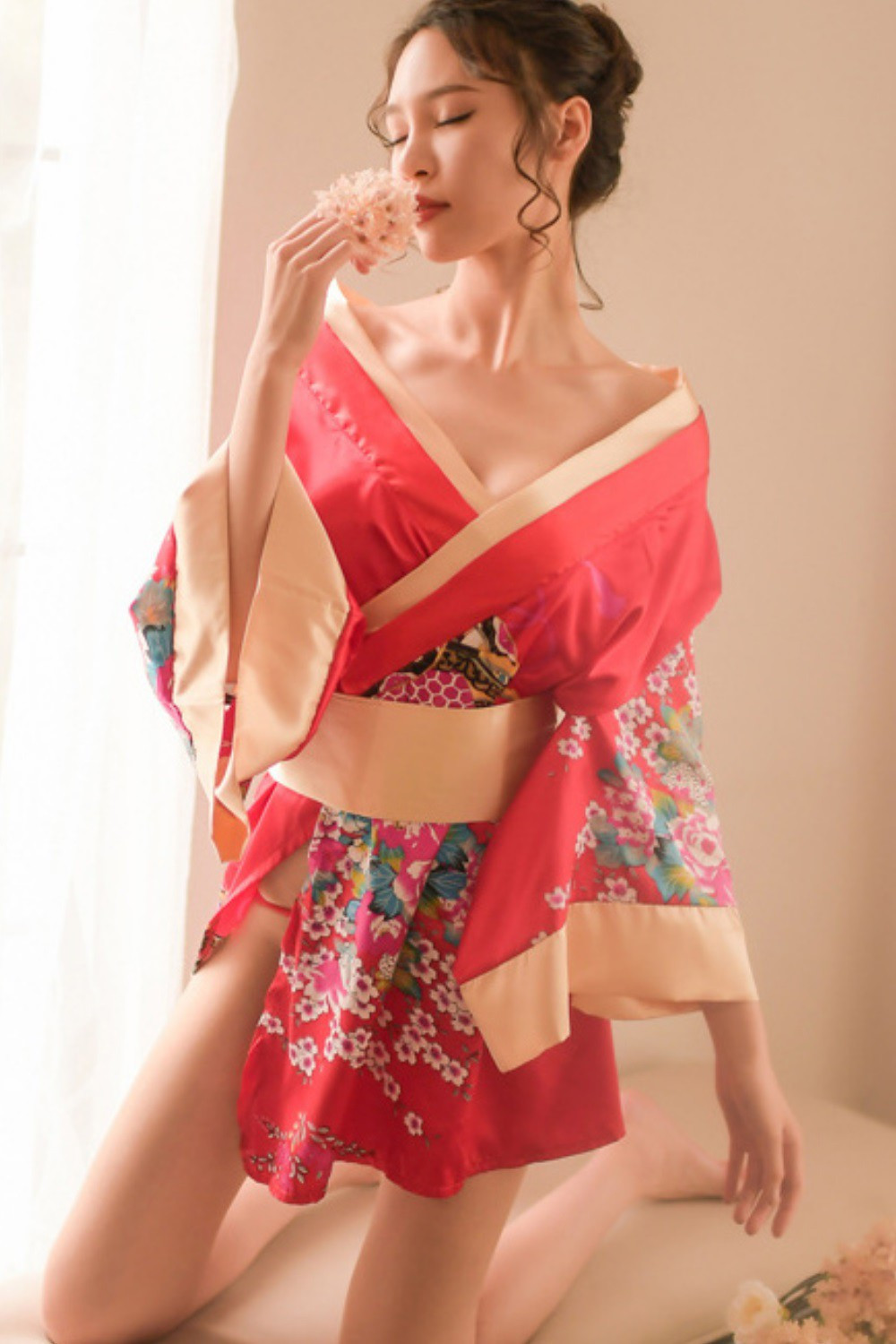 Red satin kimono