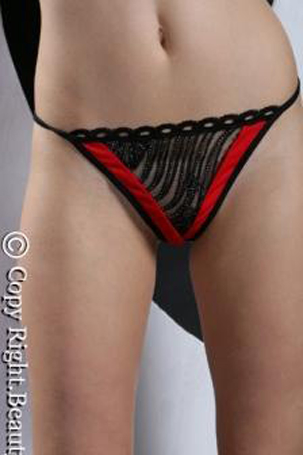 Two-tone thong with embroidered designs