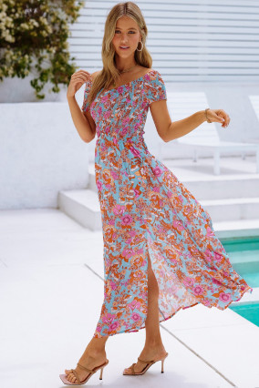 Long floral print dress