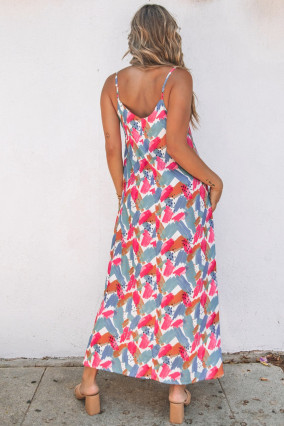 Multicolored maxi dress with abstract print