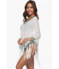 White beach poncho with blue and pink trim