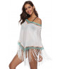 White beach poncho with blue and pink trim