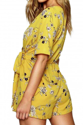 Combishort jaune avec fleurs - Soldes mode féminine