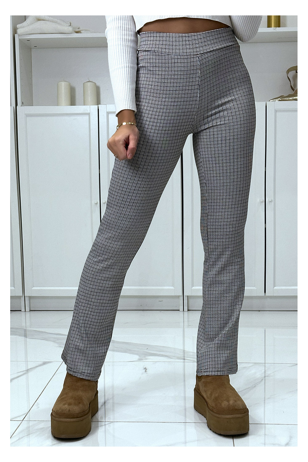 Pantalon canard motif carreaux patte d'eph - 1
