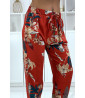 Pantalon fluide rouge à motif floral B-36 - 3