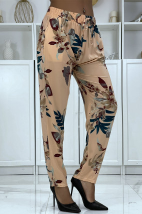 Pantalon fluide rose à motif floral B-36 - 2