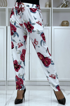 Pantalon fluide blanc à motif floral B-11 - 2