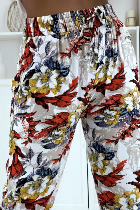 Pantalon fluide blanc à motif floral B-59 - 5