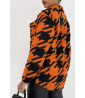 Veste surchemise bicolore orange et noire à carreaux mi-longue avec fermeture à boutons et col à revers - 3