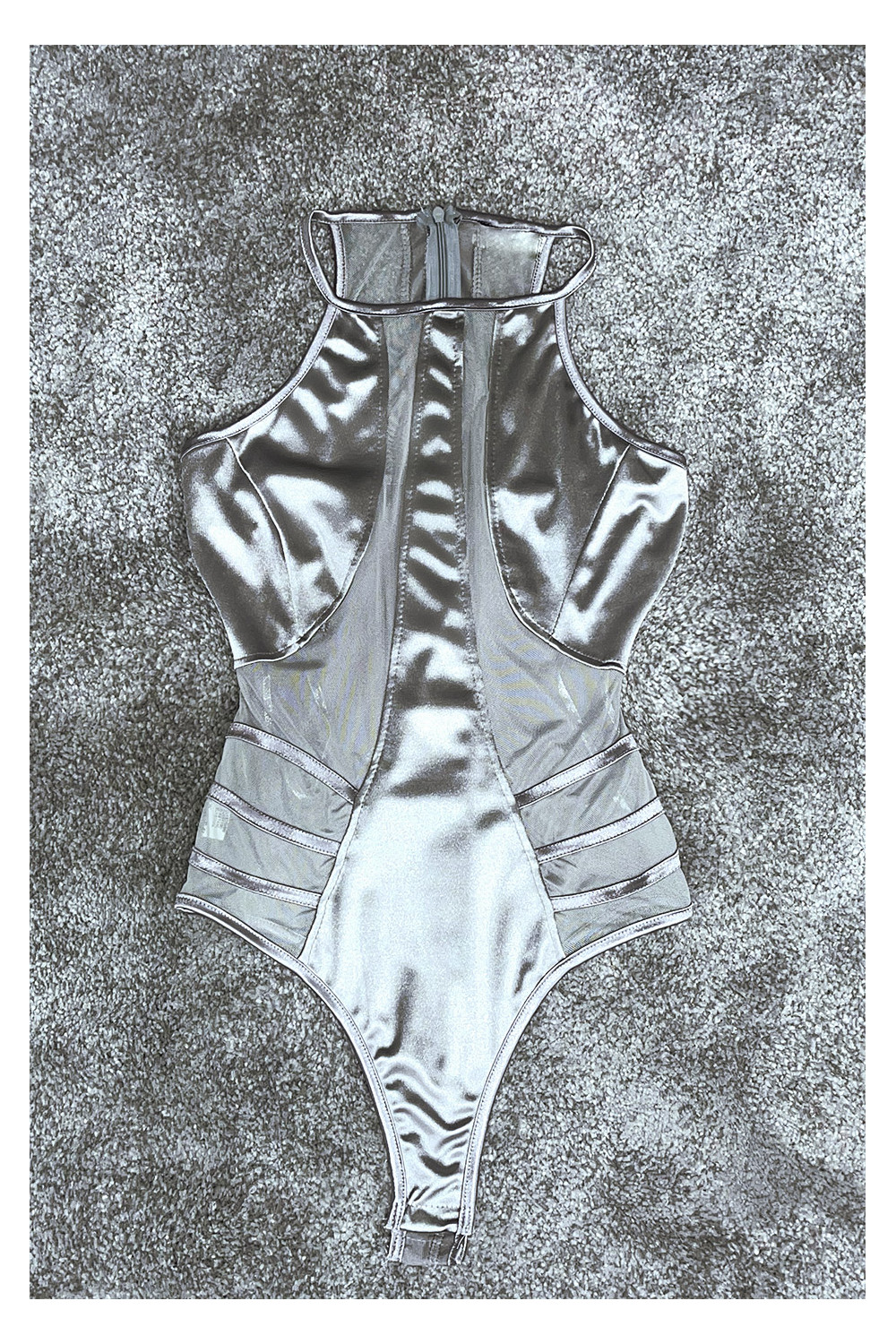 Body gris en satin et semi transparent - 1