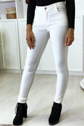 Pantalon slim blanc avec motif python
