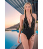 One-piece swimsuit with black sequins