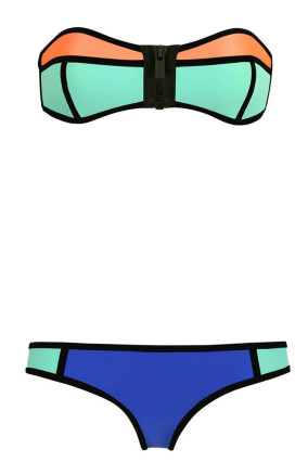 Blue, orange and green swimsuit