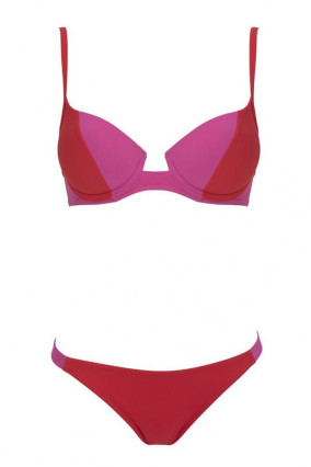 Pink and red 2-piece swimsuit