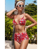 Red flower print 2-piece swimsuit