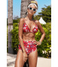 Red flower print 2-piece swimsuit