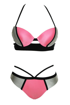 Pink and gray 2-piece swimsuit