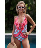Blue and pink one-piece swimsuit