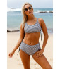 Black and white striped 2-piece swimsuit