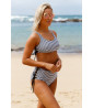 Black and white striped 2-piece swimsuit