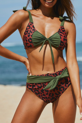 Bikini con patchwork de leopardo