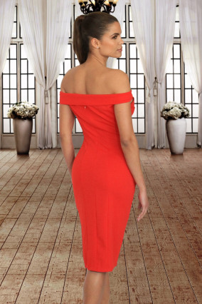 Red off-the-shoulder dress
