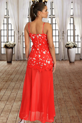 Red lace and veil dress