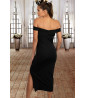 Black mid-length dress off the shoulders
