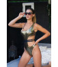 Gold snake effect one-piece swimsuit