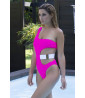 Pink print one-piece swimsuit
