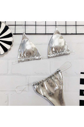 Bikini argento con lacci trasparenti
