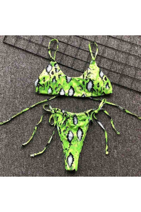 Bikini brasiliano verde neon con animali