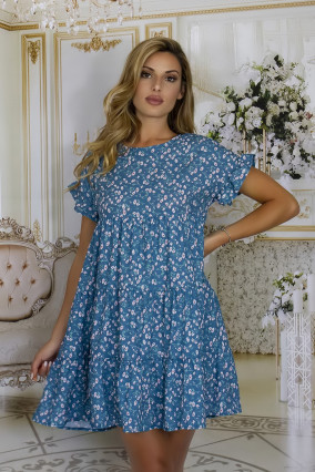 Blue floral print ruffled dress